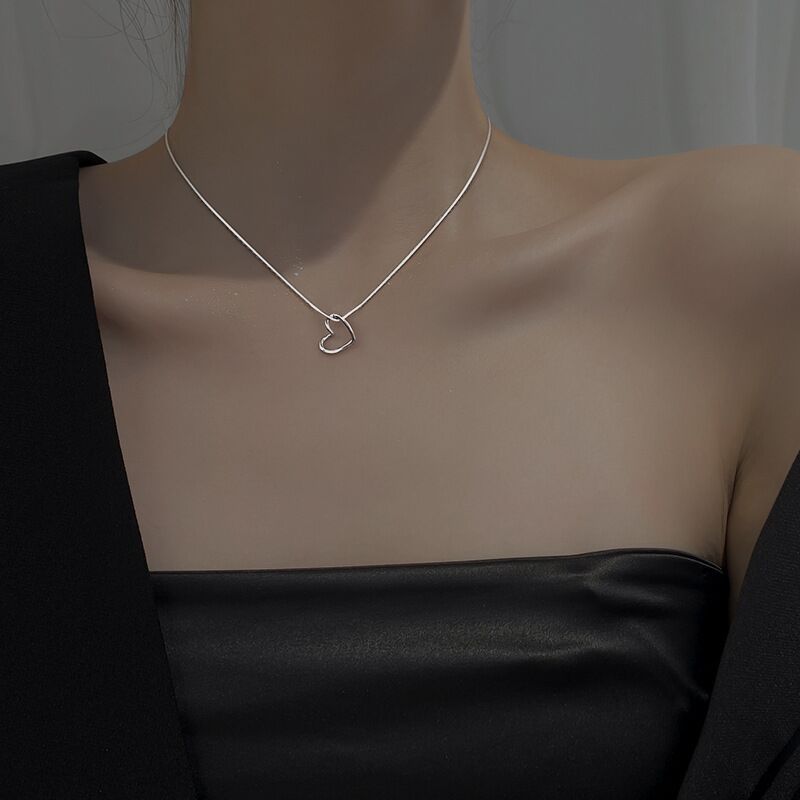 S925 Sterling Silver Minimalist Hollow Heart Necklace For Women