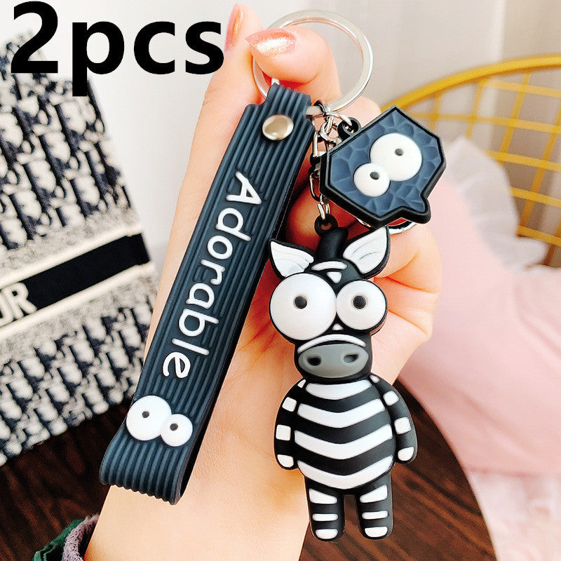 Funny Ugly Cute Eye-Eyed Elephant Keychain Cute Cartoon Epoxy Eye-Eyed Cow Car Key Chain Ring Bag Pendant