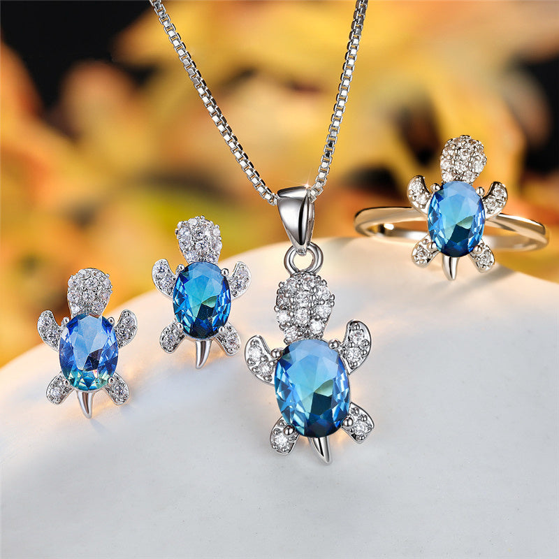 Elegant Oval Zircon Turtle Necklace with Rainbow Stone