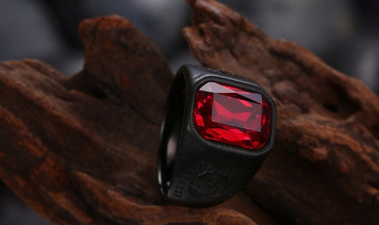 Vintage Red Stone Black Ring For Men Women Punk Gothic Style Male Finger Jewelry Gift Wholesale