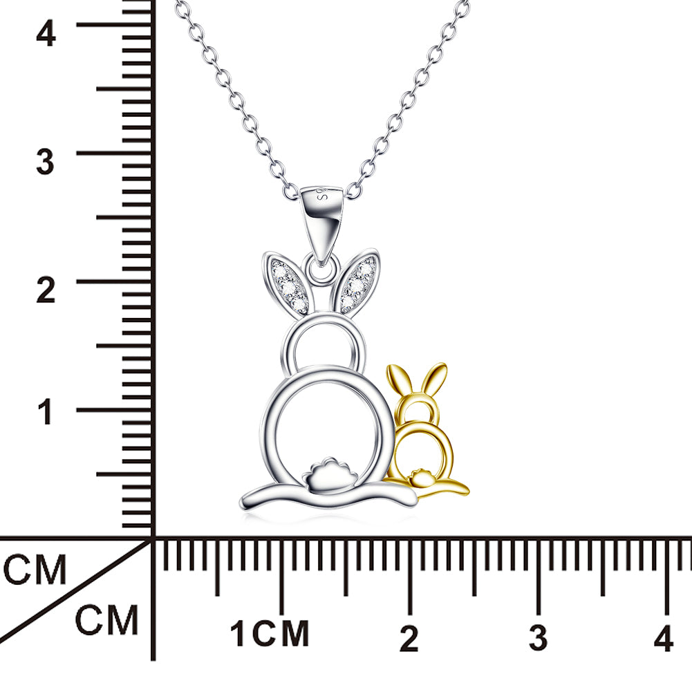 Cute Golden&Silver Rabbits Pendant 925 Silver Necklace