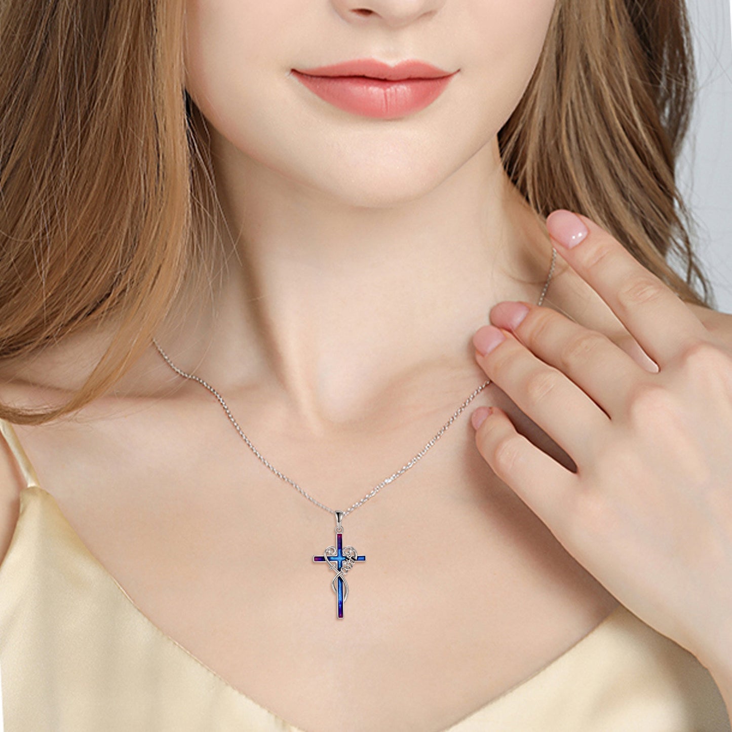 Sterling Silver Women Religious Cross Pendant Necklace Jewelry