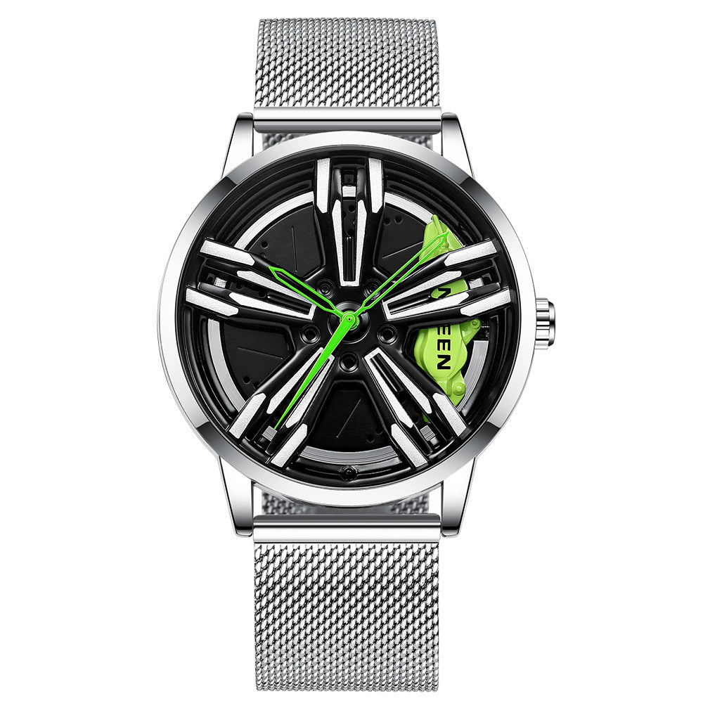 Locomotive Watch Men's Rotating Wheel Three-dimensional Hollow Car