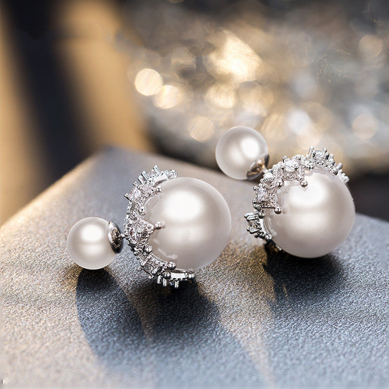 Sterling Silver Double-sided Pearl Stud Earrings