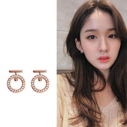 Rose Gold Ring Earrings Female Temperament Goddess Fan Korea Delicate Small Earrings Pure Silver Jane About New Earrings