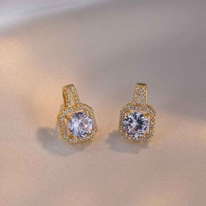 Gold Color Zircon Gem Jewelry Set - Necklace, Stud Earrings & Statement Ring