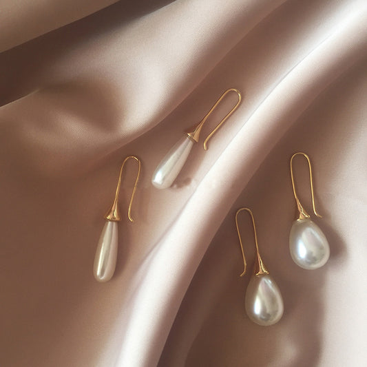 White Teardrop Simulation Pearl Dangle Earrings