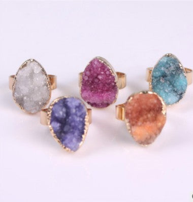 Natural Stone Agate Crystal Bud Women Rings  Rose Vintage Rings