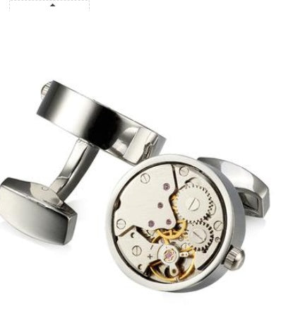 Men's Round Steampunk Gear Watch Mechanism Cufflinks