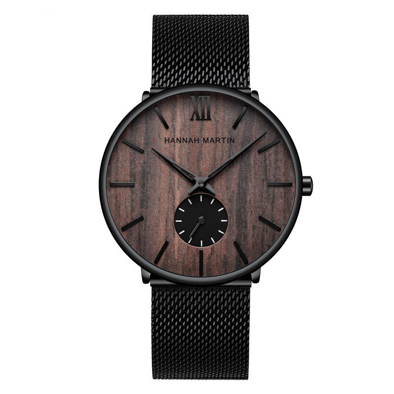 Men's ebony wood grain bamboo watch wooden watch