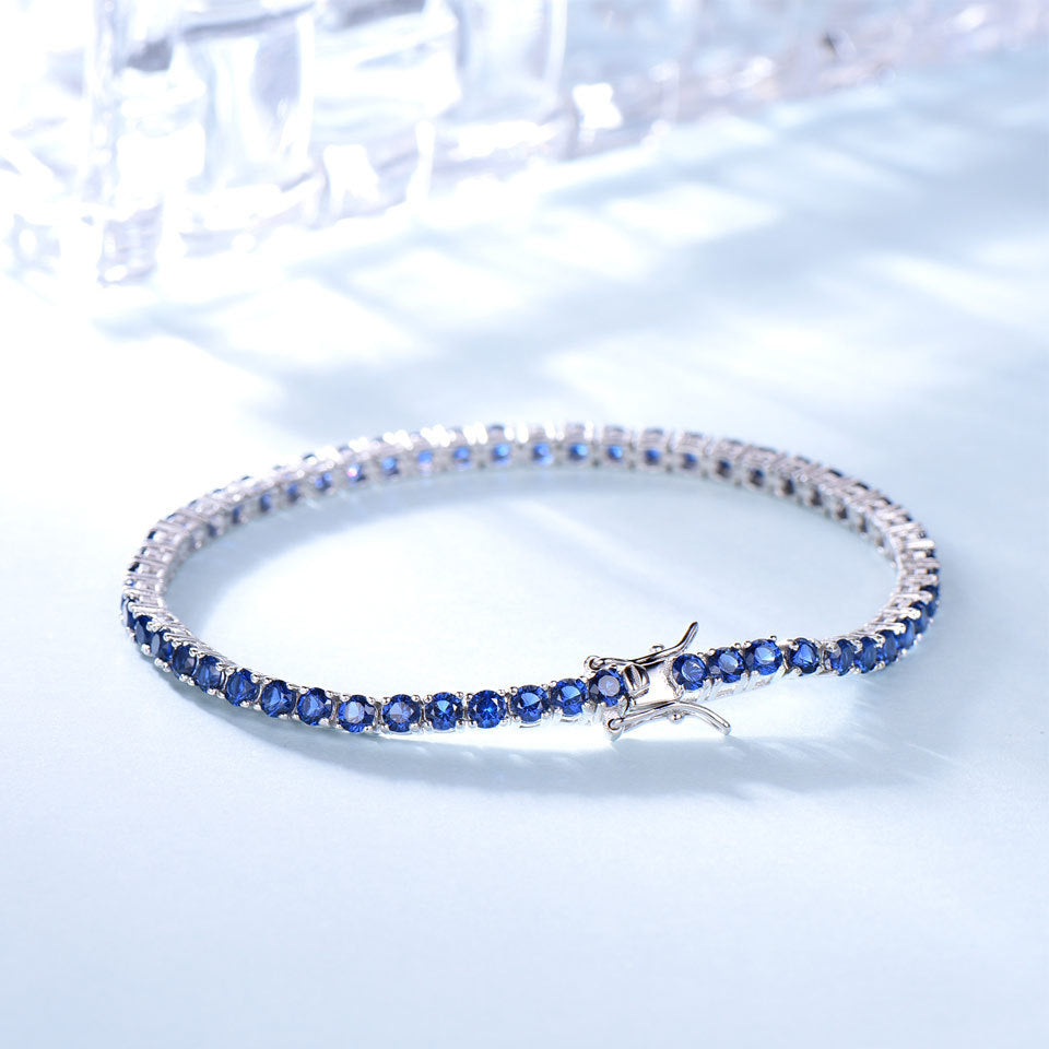 925 Sterling Silver Nano Sapphire Tennis Chain 30 Bracelet