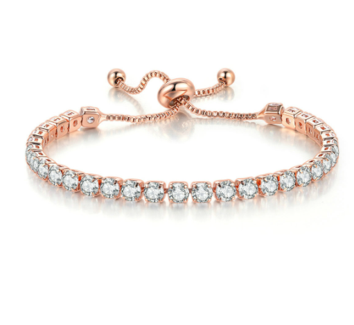 4mm Round Zircon Single Row Full Diamond Adjustable Crystal Tennis Bracelet