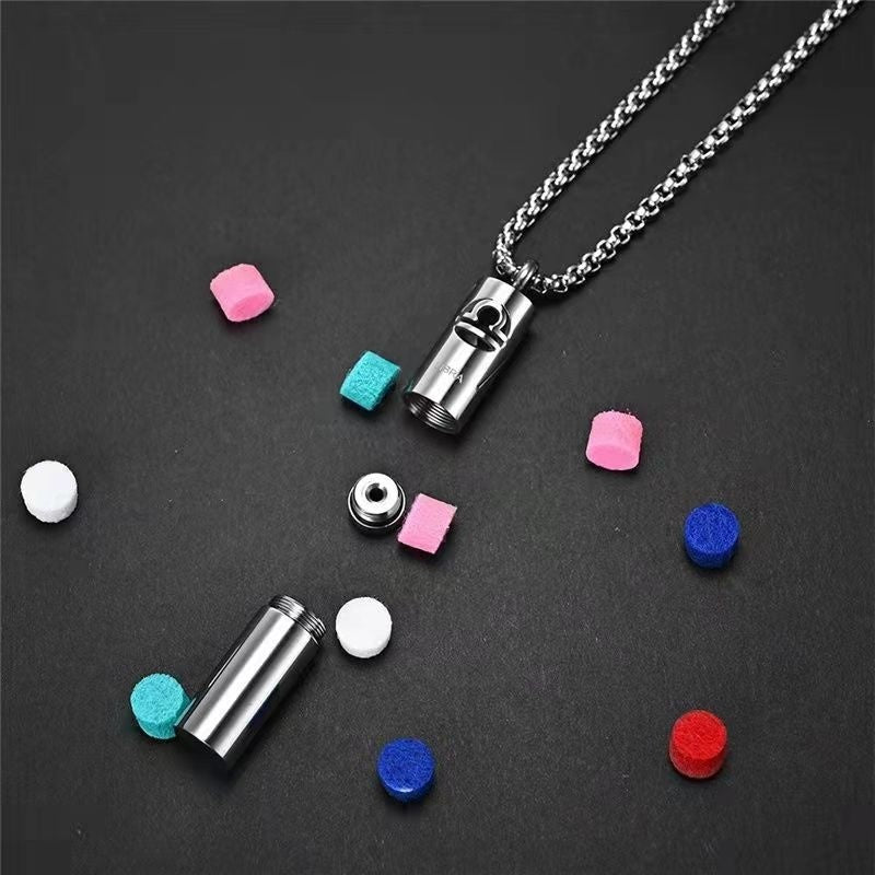 Stainless Steel Hollow Aromatherapy Twelve Constellation Perfume Bottle Necklace