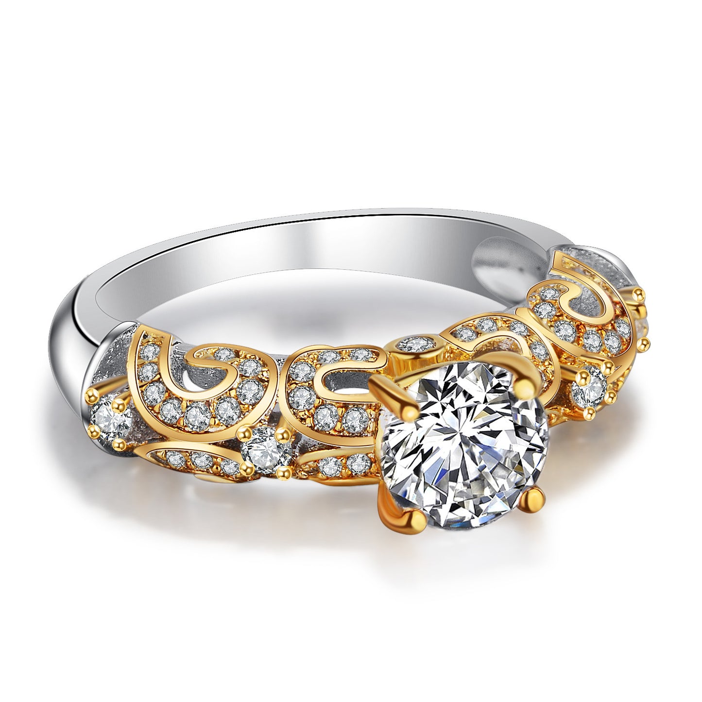 Four-claw inlay simulation diamond ring