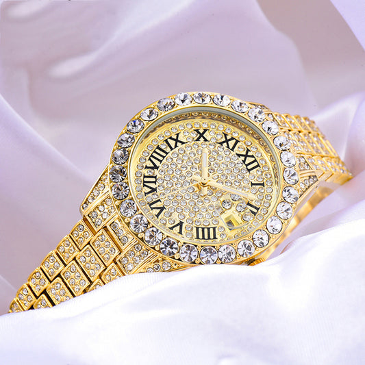 Diamond Inlaid Waterproof Calendar Full Bore Luminous Women's Quartz Watch