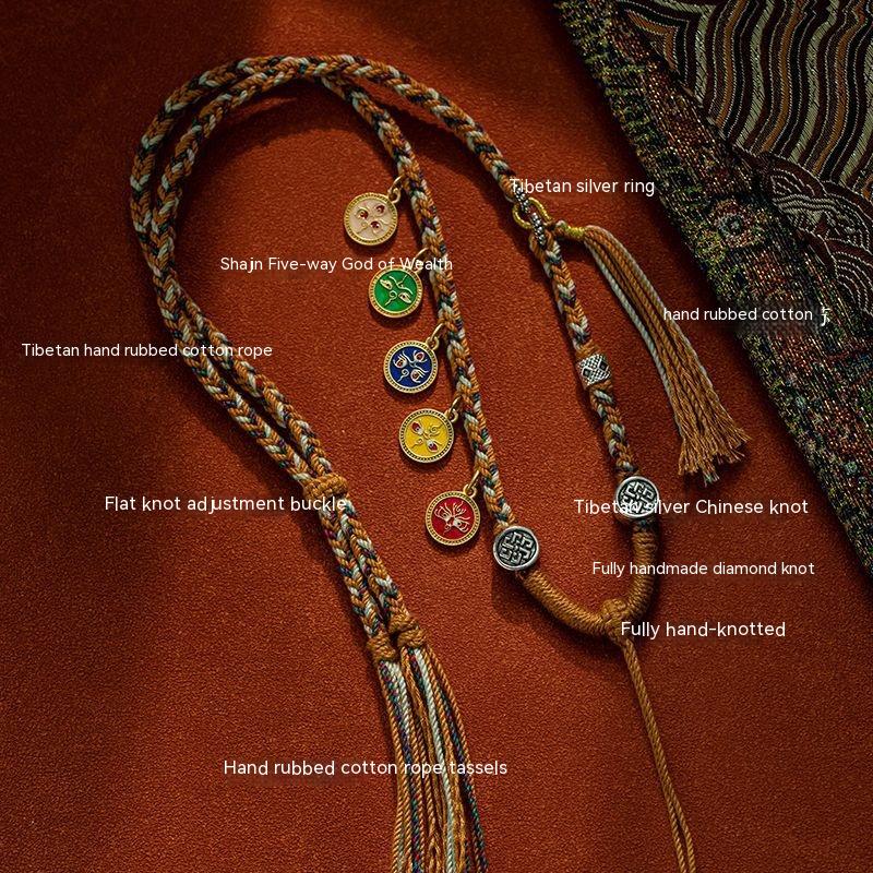 Handmade Braided Pendant Rope Five Gods Of Wealth Necklace Rope Tibet Beads