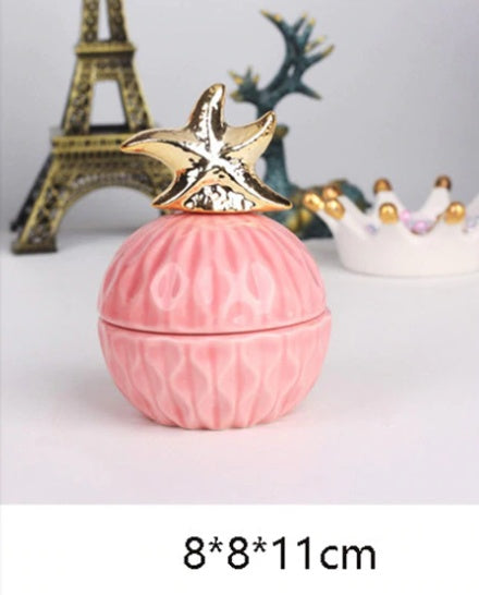 Pink Ceramic Jewelry Storage Box with Dustproof Cover
