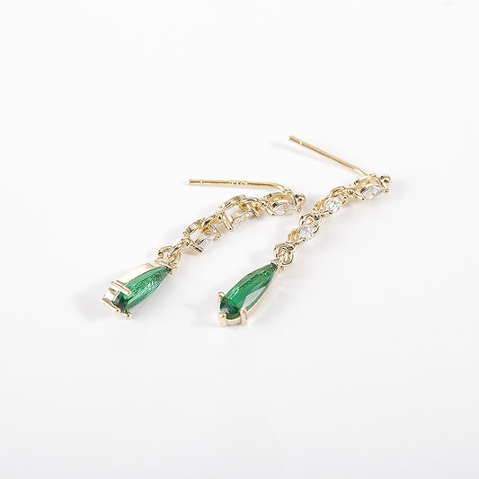 Green Crystal Pearl Stud Temperament Emerald