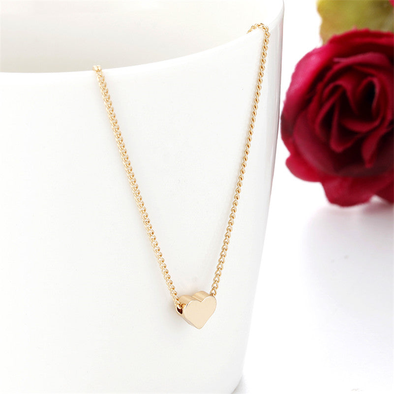 Simple Double Sided Tiny Heart Shaped Pendant Necklace