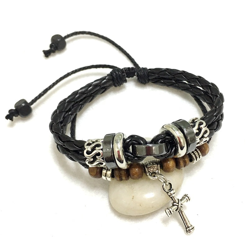 Cross stud braided leather bracelet