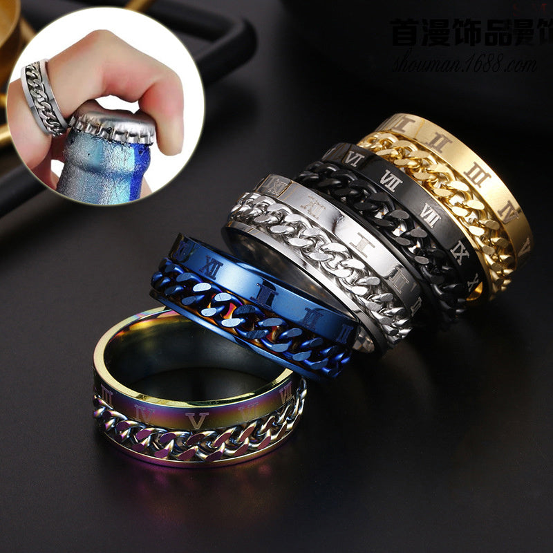 Rotatable Roman Letter Titanium Steel Ring