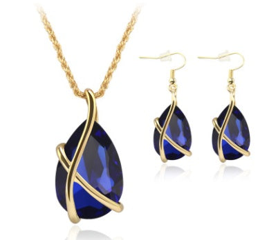 Gold Plated Crystal Stone Pendant Necklace Earrings Set