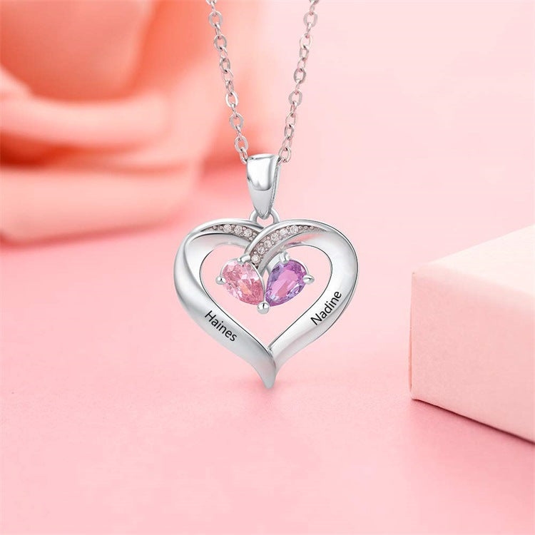 Gemstone necklace female heart-shaped couple custom lettering pendant gift