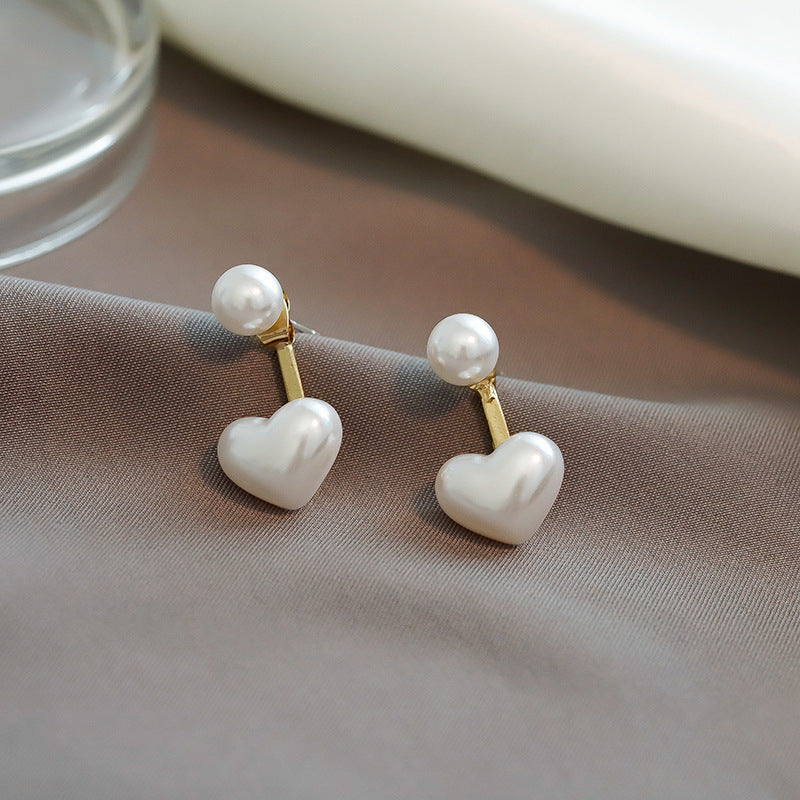 Simple Heart Pearl Stud Earrings