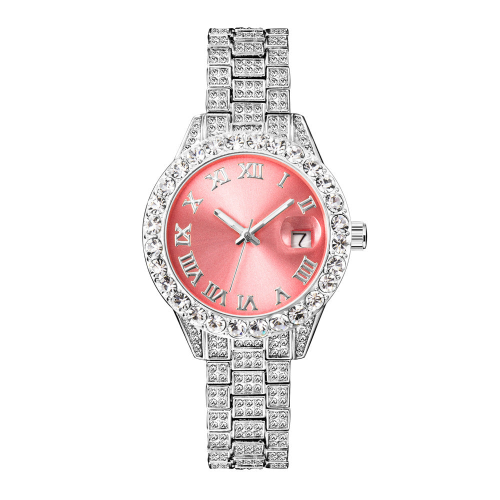 Diamond Inlaid Waterproof Calendar Full Bore Luminous Women's Quartz Watch