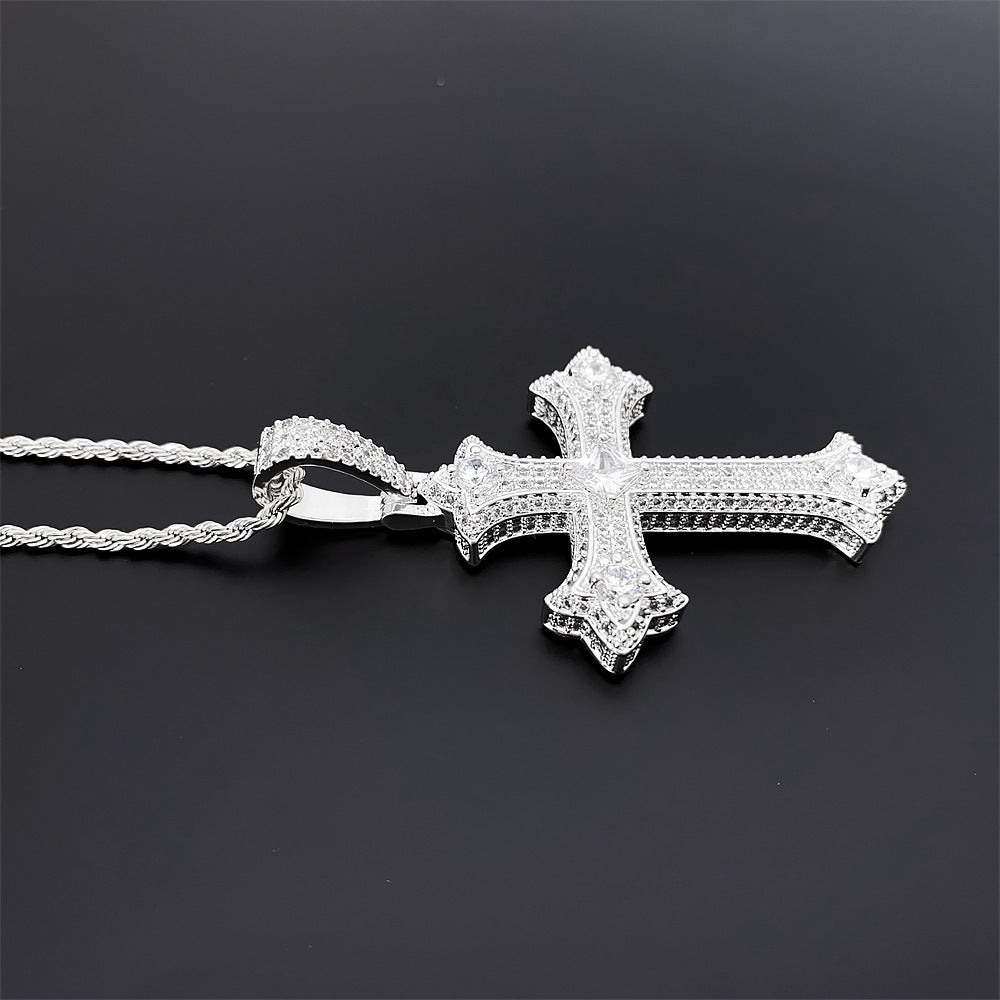 Copper Inlaid 5A Zircon Cross Pendant Necklace Ornament