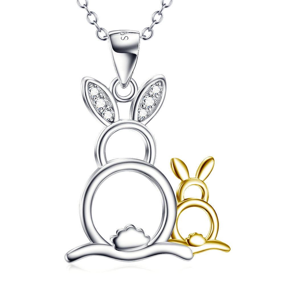 Cute Golden&Silver Rabbits Pendant 925 Silver Necklace