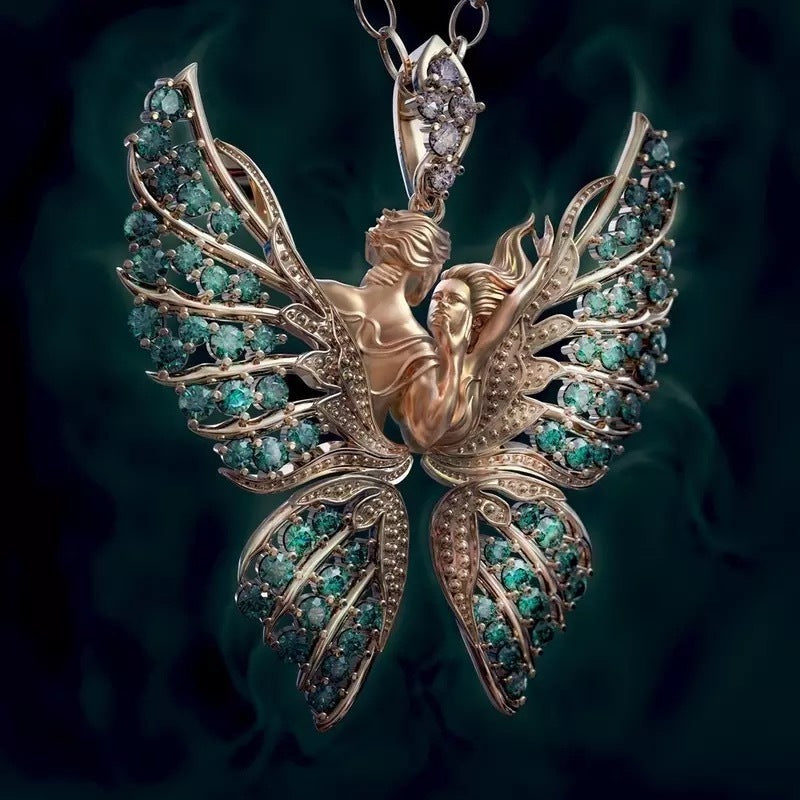 Angel Wings With Diamond Butterfly Necklace Lovers Pendant