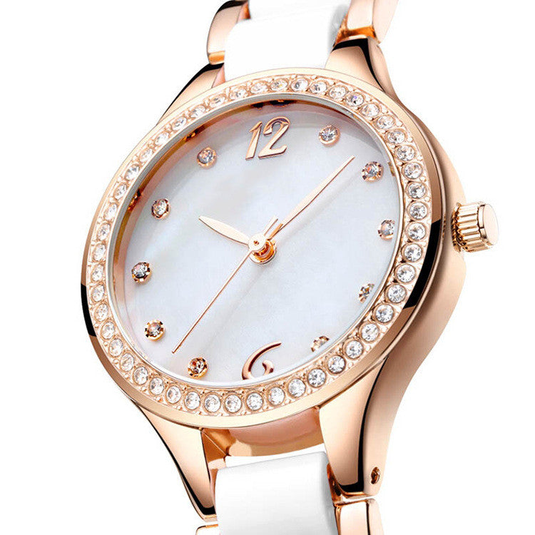 Women's Fashion Simple Waterproof Ceramic Watch With Diamonds