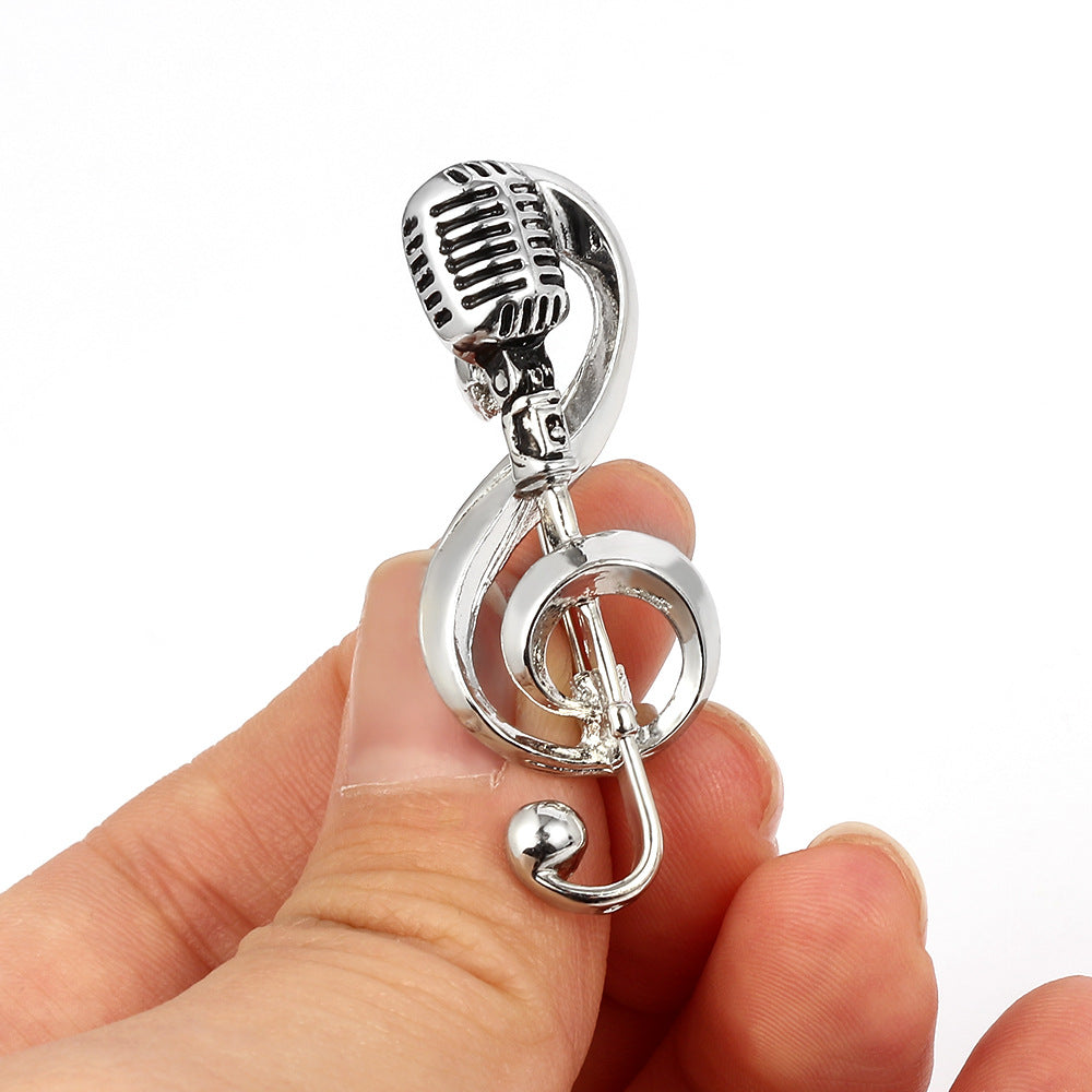 Retro microphone music brooch