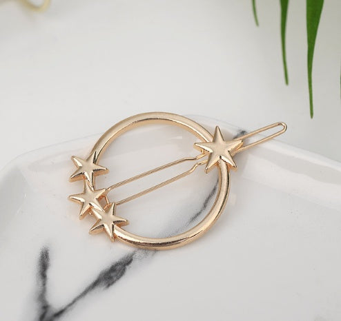 Europe and America simple hollow five-pointed star moon geometry hairpin metal frog clip side clip