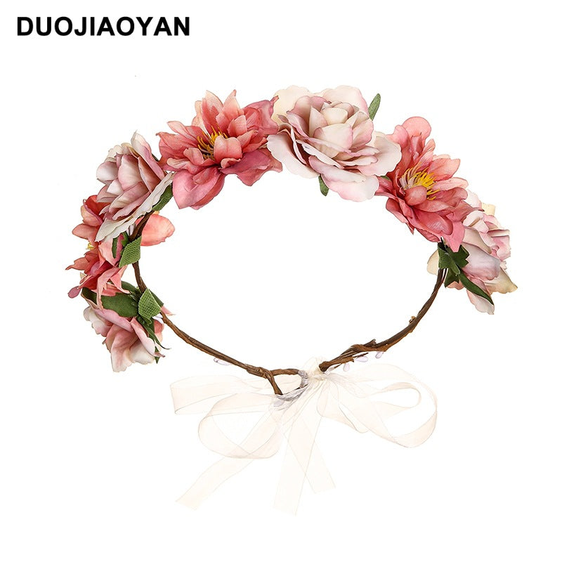 Artificial Fabric Colorful Rose Flower Garland Hair Accessories