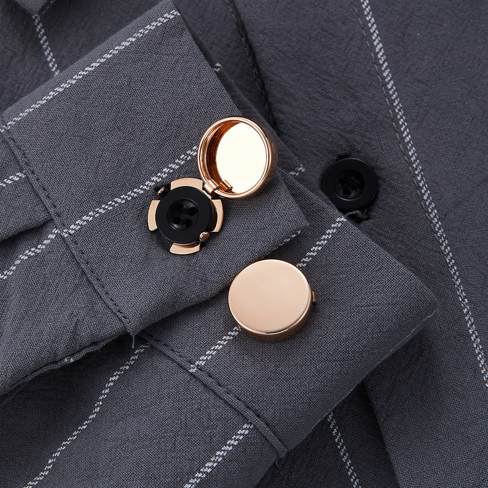 Elegant Round Men's Shirt With Gold And Silver Four-Color Cufflinks