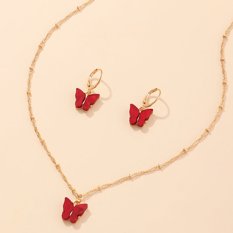 Creative Fashion Resin Butterfly Necklace And Earring Set