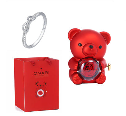 Eternal Rose Teddy Bear Gift Box with Rotating Jewelry Drawer