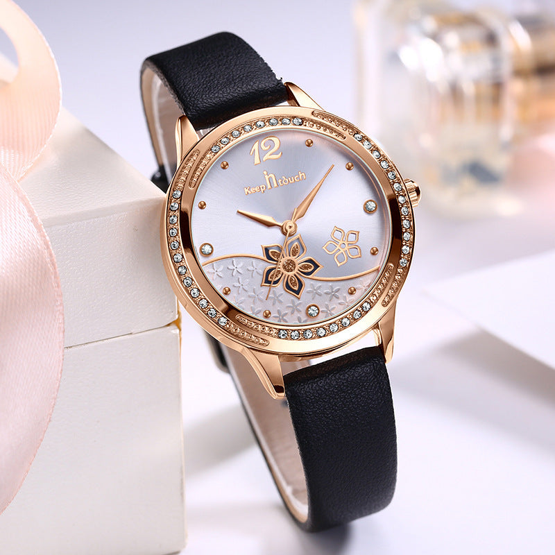 Simple And  Flower Waterproof Watch Women's Trendy Watch