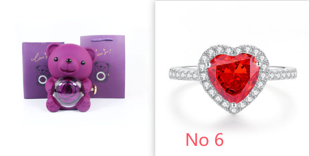 Eternal Rose Teddy Bear Gift Box with Rotating Jewelry Drawer