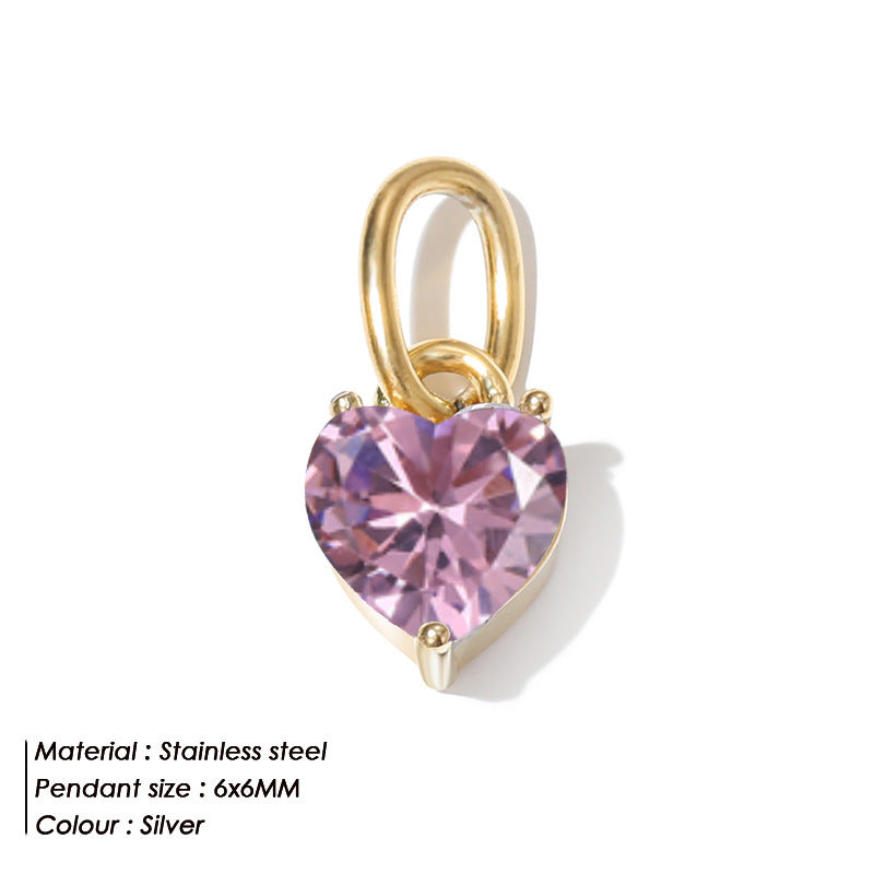 Stainless Steel Heart-shaped Zircon Pendant Diy Ornament Accessories