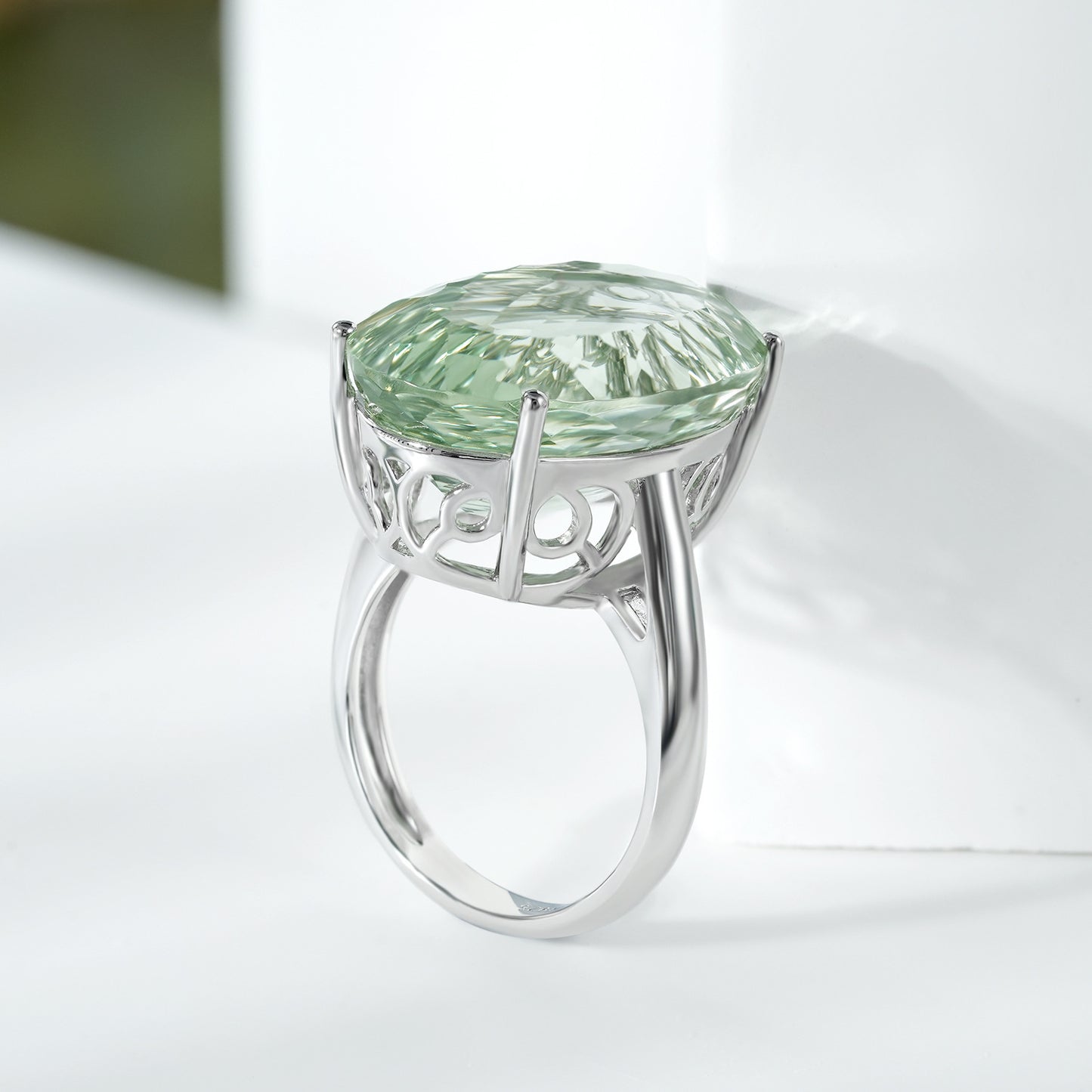 S925 Sterling Silver Green Amethyst Ring For Women Luxury Premium Retro Gem