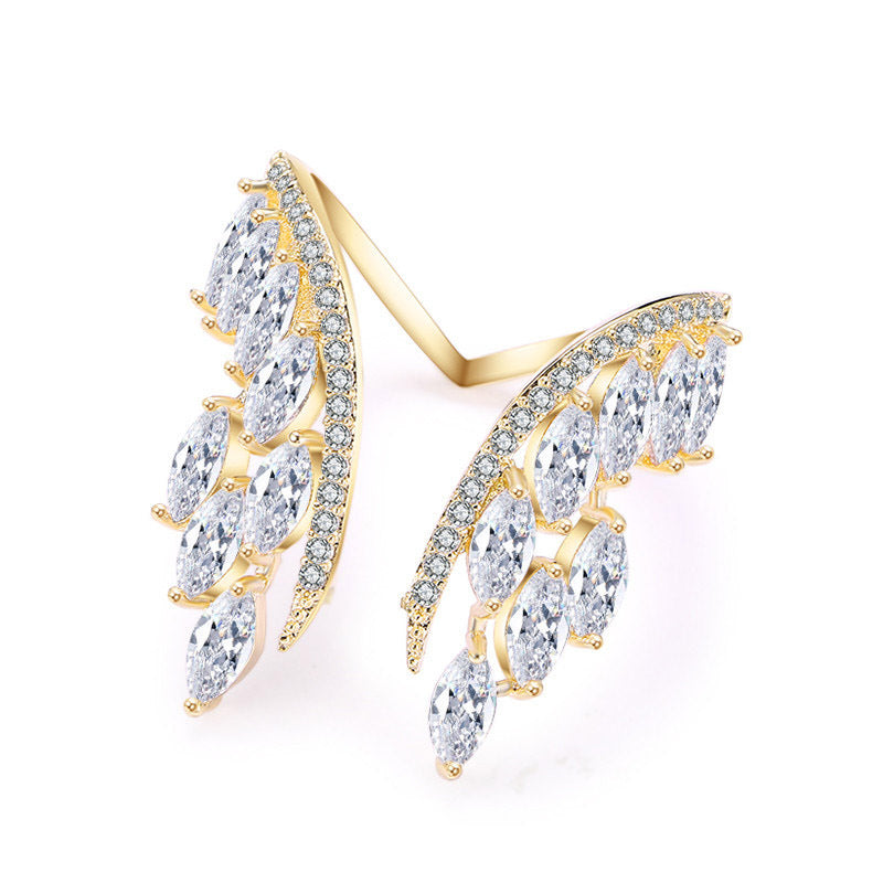 Creative Angel Wings Opening Ring Exquisite Women's Rhinestone Rings Personalized Jewelry