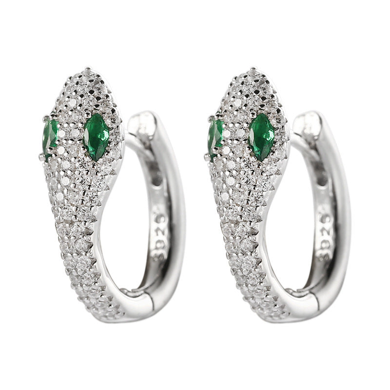 Green-eyed Snake-shaped Earrings S925 Sterling Silver Design Earrings