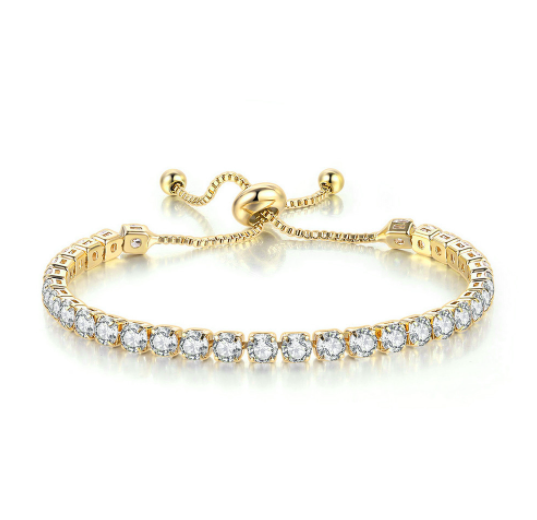 4mm Round Zircon Single Row Full Diamond Adjustable Crystal Tennis Bracelet