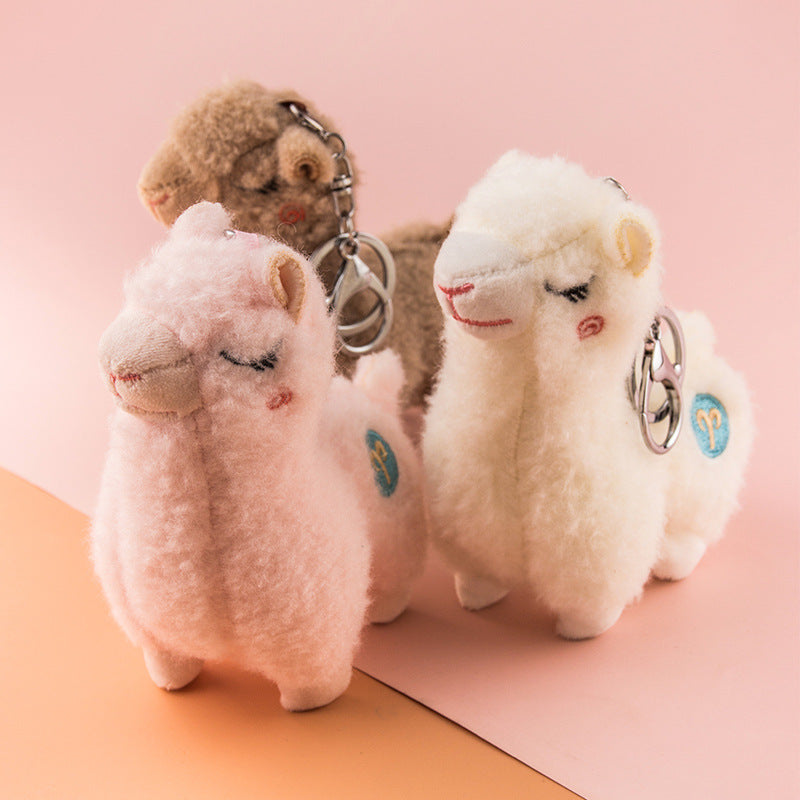 Simulation Alpaca Keychain Plush Toy Grass Mud Horse Doll Small Pendant