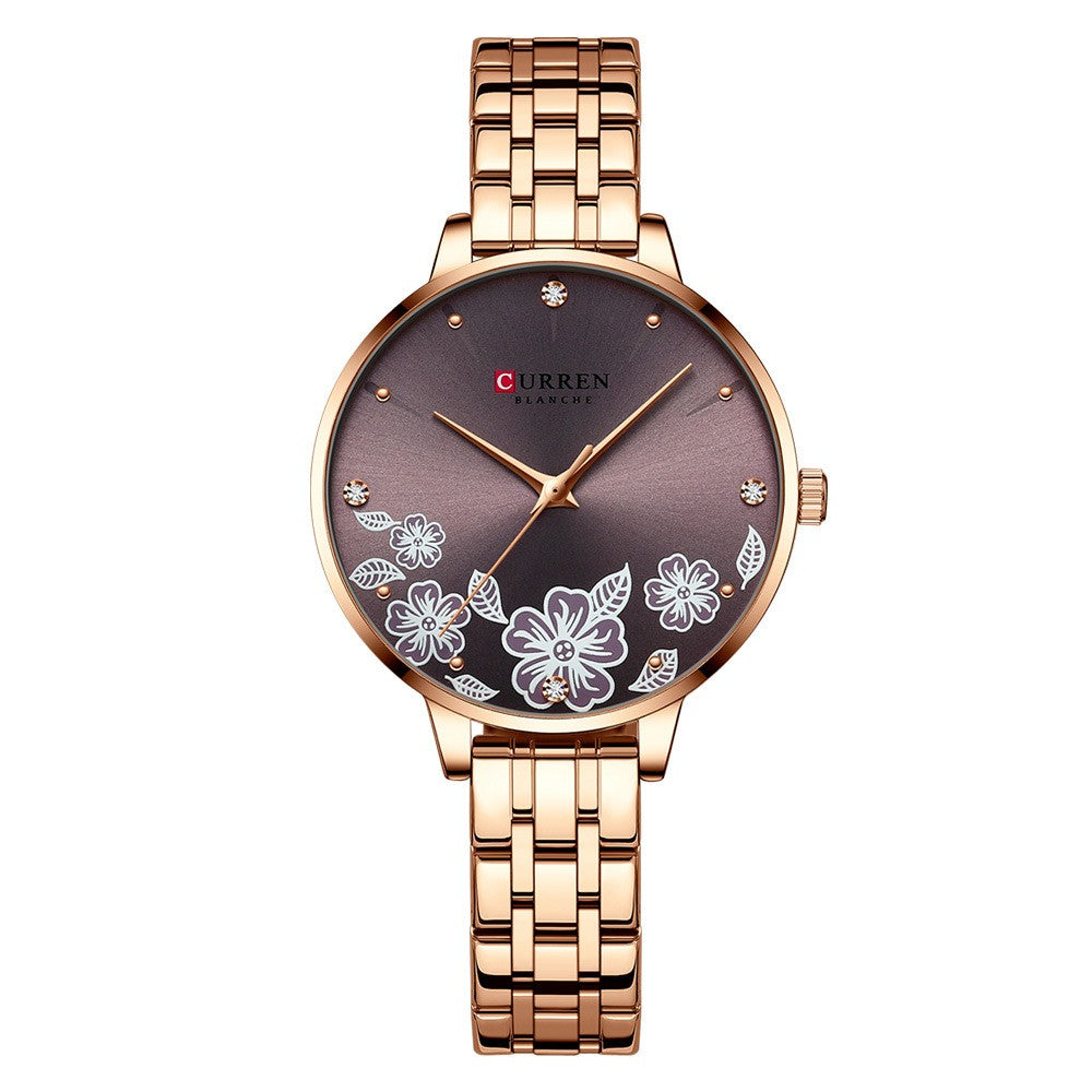 Women's Steel Belt Fashion Flower Casual Quartz Watch