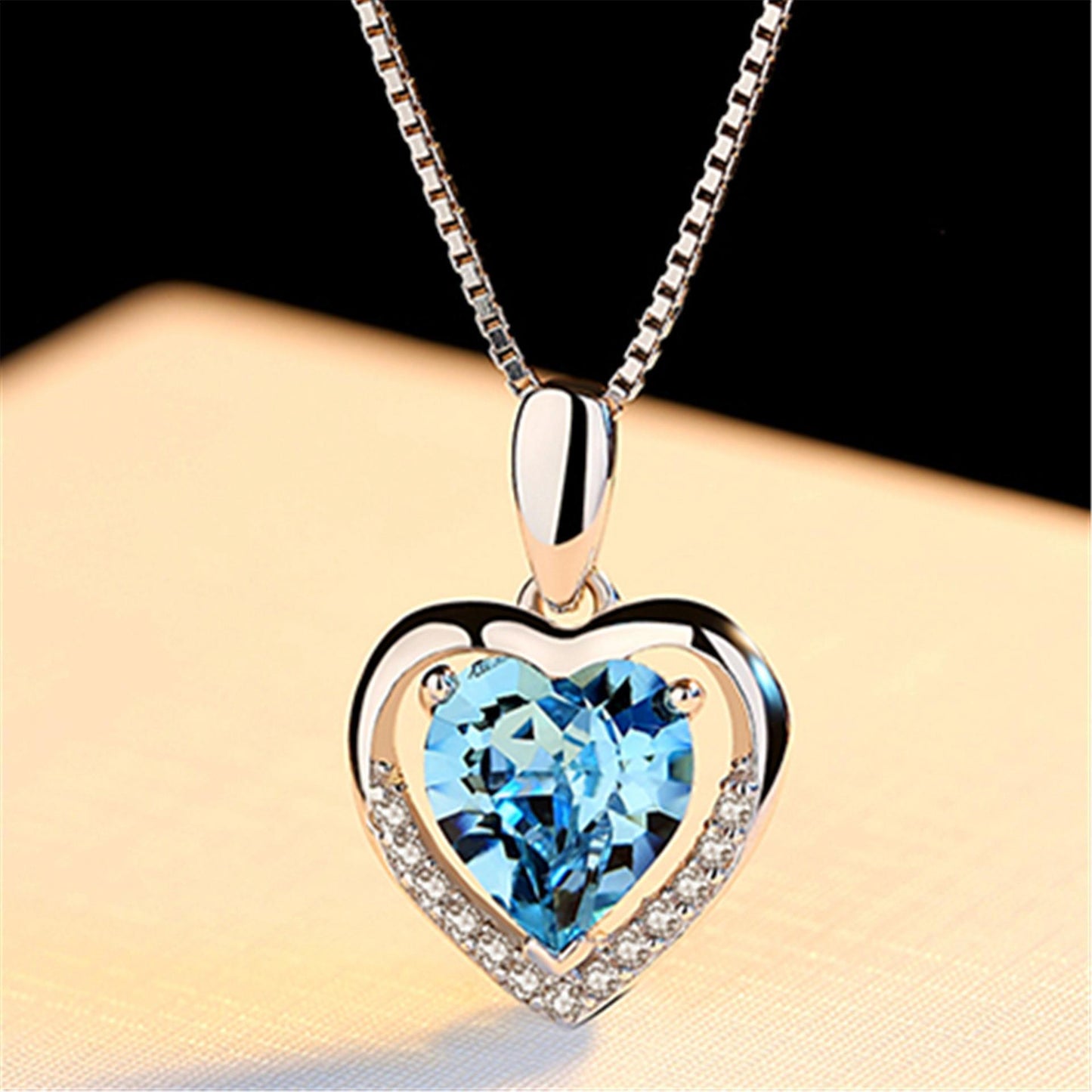 Silver Plated Heart Pendant Crystal Love Necklace