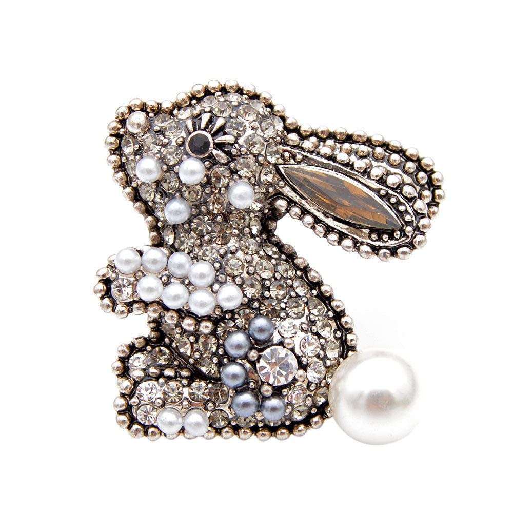 Diamond Rabbit Brooch Zodiac Cartoon Animal Design Cute Corsage Sweater Clothing